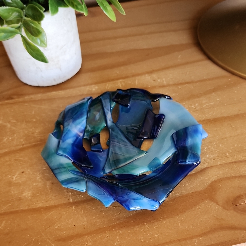 Handcrafted Blue Fused Glass Dish